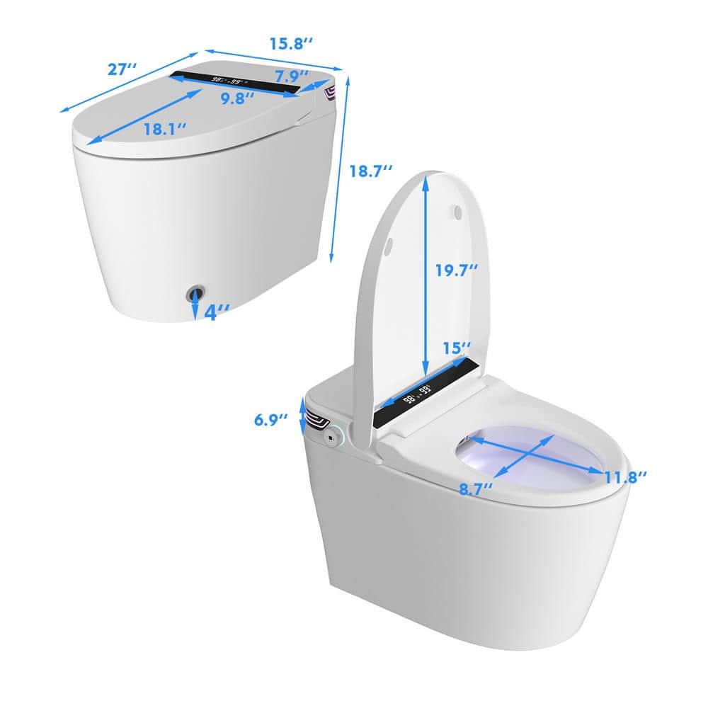 FUFU&GAGA Elongated Smart Bidet Toilet with Foot Sensing, Heated & Digital Display - 1.28 GPF - Image 8