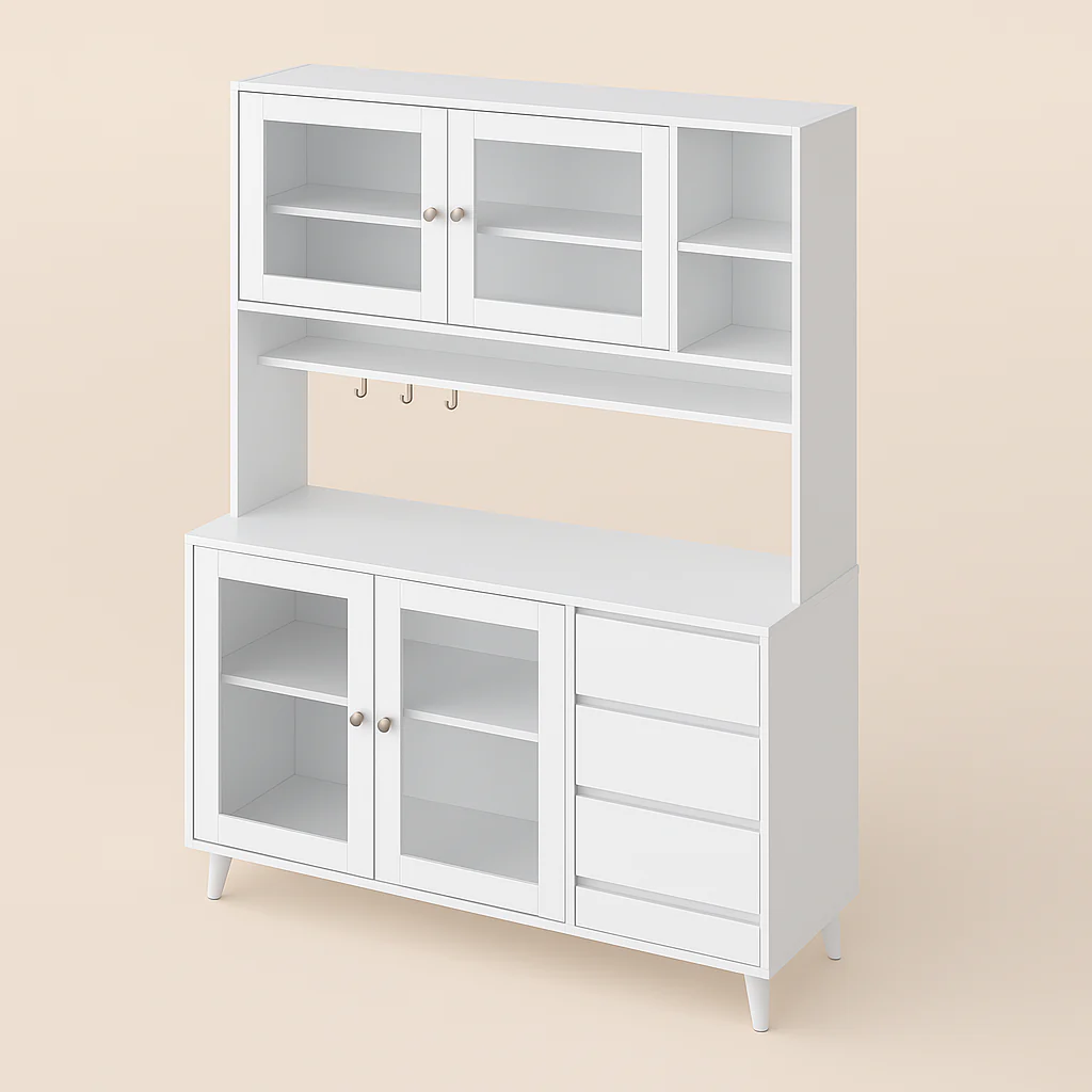 FUFU&GAGA Glass Doors Pantry Kitchen Cabinet Buffet with Drawers and Shelves