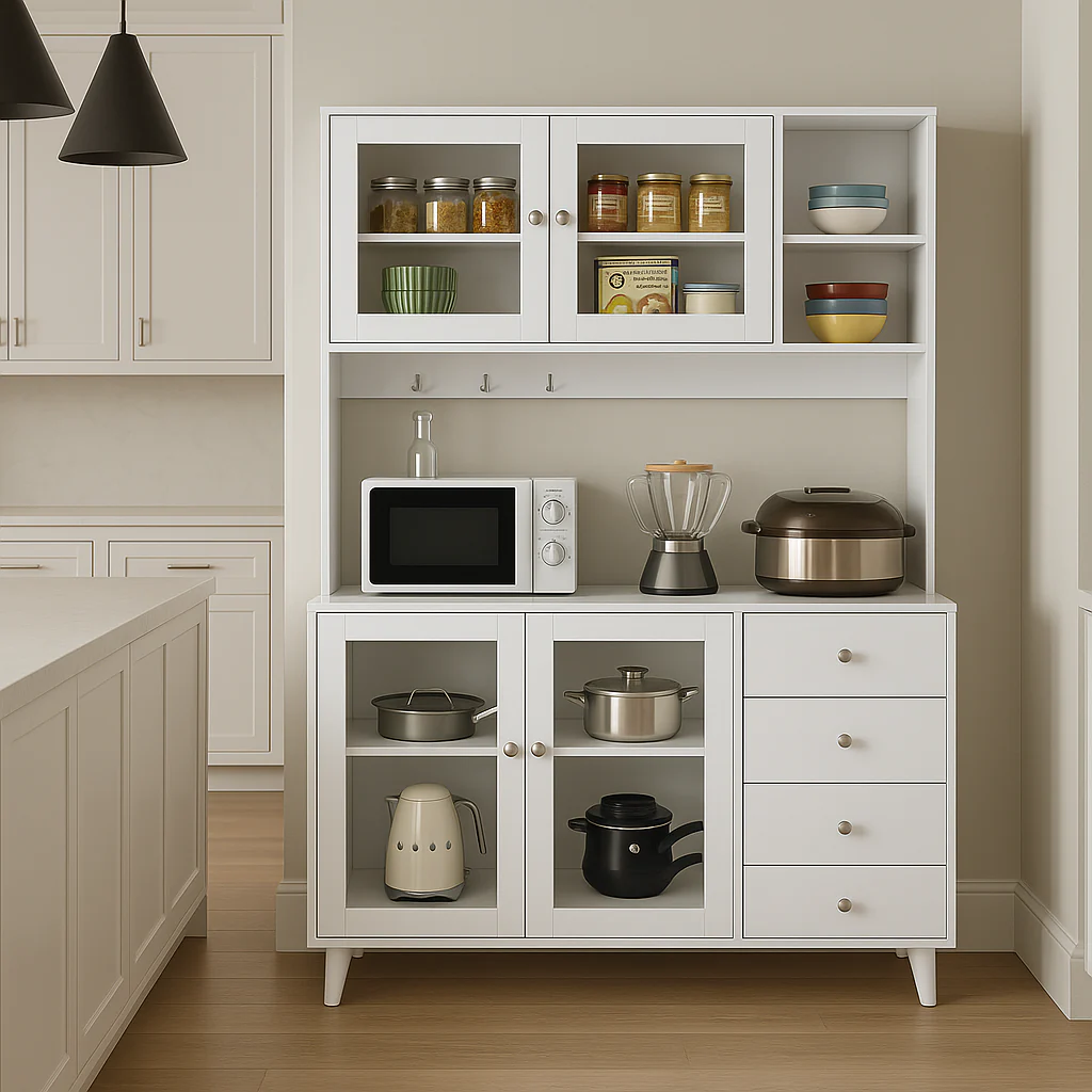 FUFU&GAGA Glass Doors Pantry Kitchen Cabinet Buffet with Drawers and Shelves - Image 2