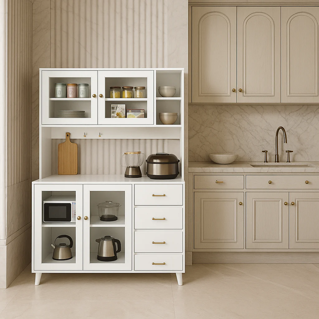 FUFU&GAGA Glass Doors Pantry Kitchen Cabinet Buffet with Drawers and Shelves - Image 3