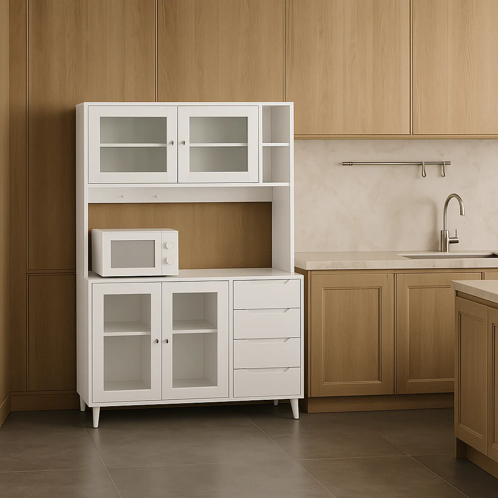 FUFU&GAGA Glass Doors Pantry Kitchen Cabinet Buffet with Drawers and Shelves - Image 4