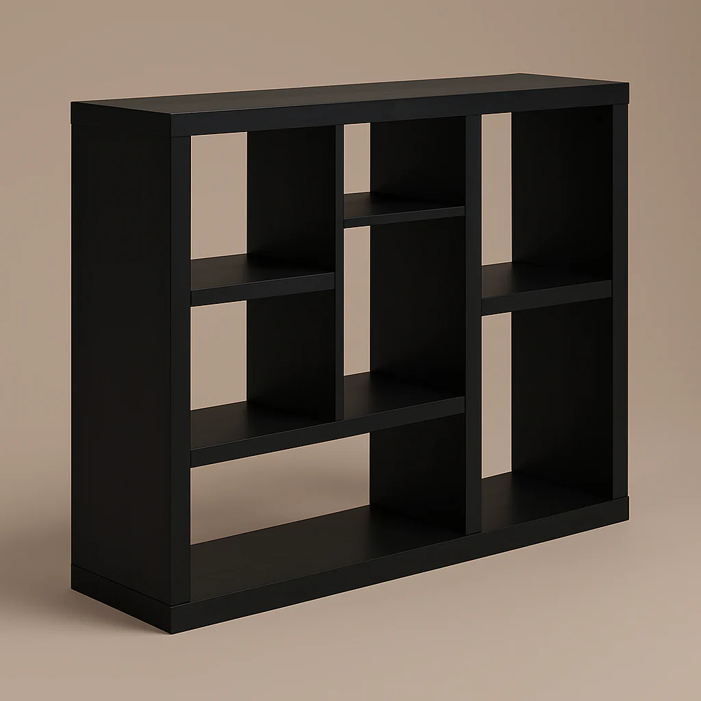 FUNKOL Black MDF Wall Cabinet with 7 Cube Storage Spaces, 43.3 in. L x 13.8 in. W x 35.6 in. H
