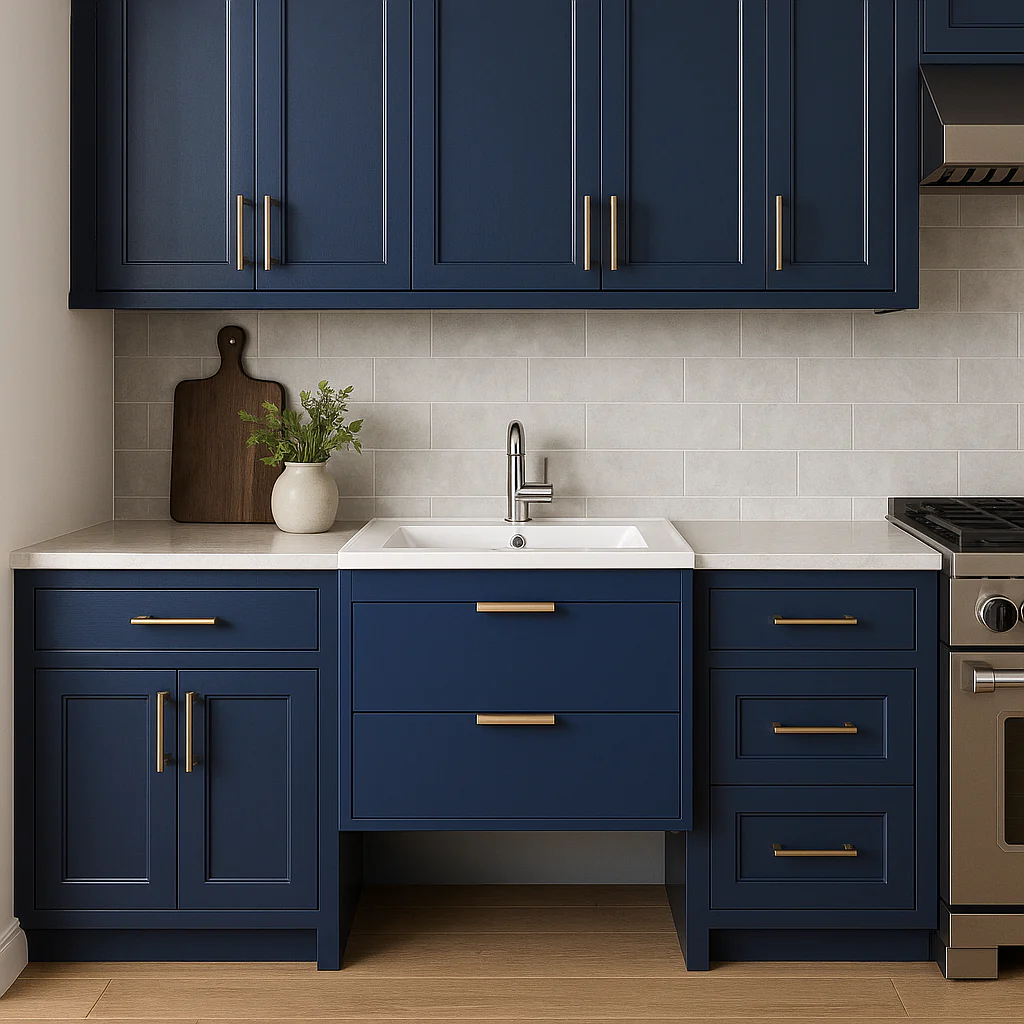 FUNKOL Blue MDF Wall Mounted Kitchen Cabinet with White Sink, Ready to Assemble - Image 3