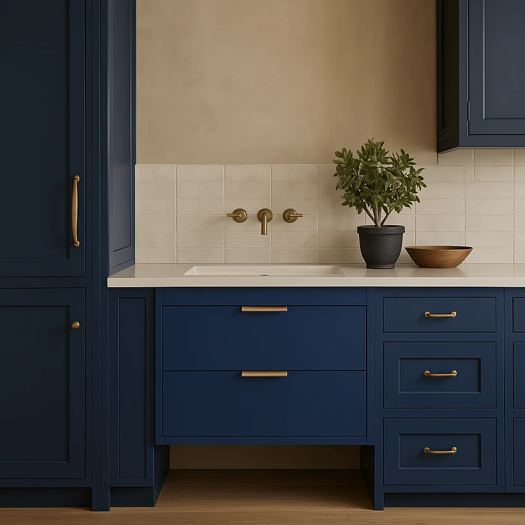 FUNKOL Blue MDF Wall Mounted Kitchen Cabinet with White Sink, Ready to Assemble - Image 4