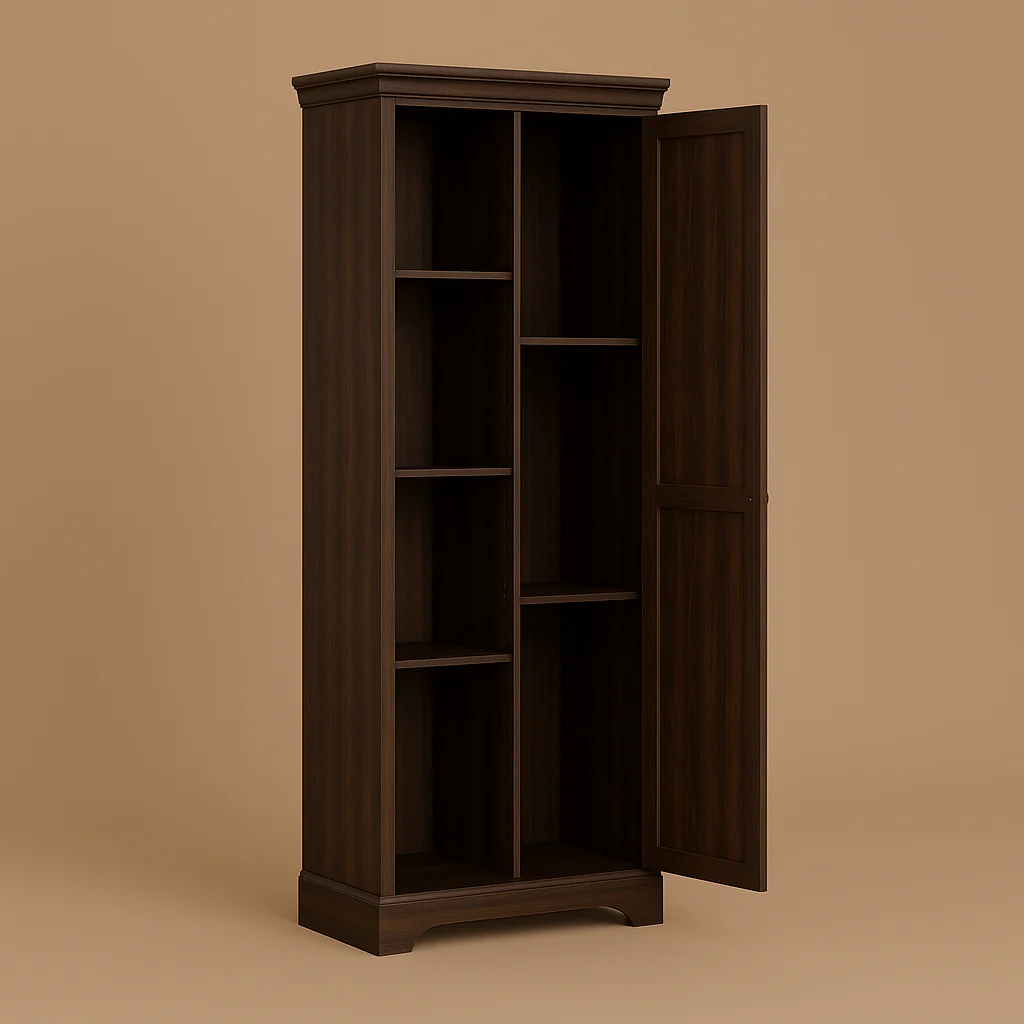 FUNKOL Espresso Vintage MDF Kitchen Cabinet with Barn Door and Shelves