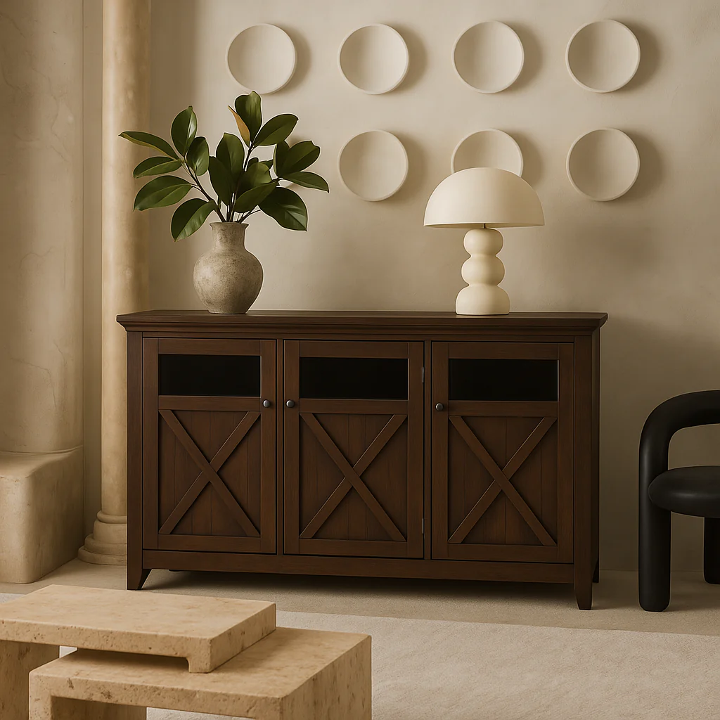 FUNKOL Espresso Vintage MDF Storage Cabinet with 3-Doors - Image 3