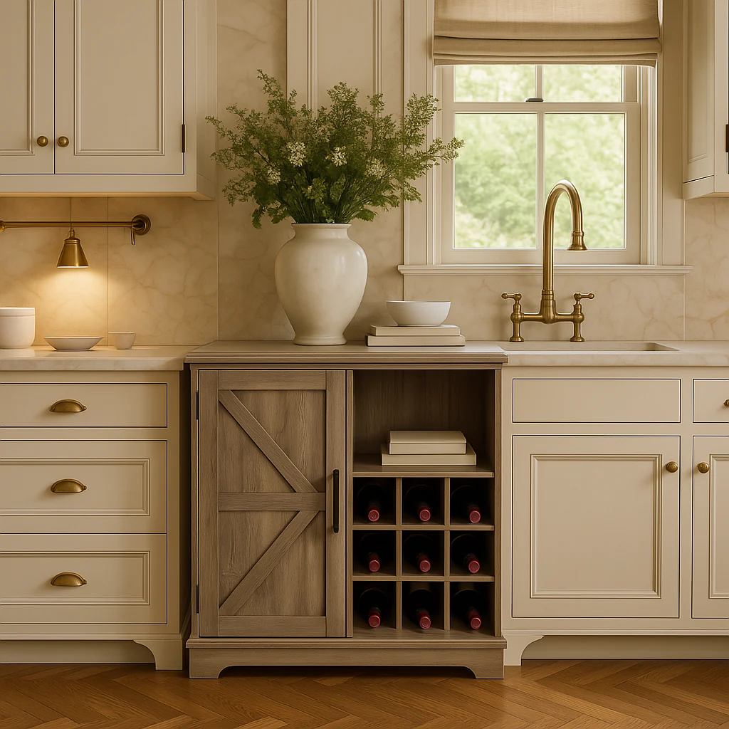 FUNKOL Gray MDF Kitchen Cabinet with 2 Drawers, 1 Door, and 12 Wine Racks - Image 4