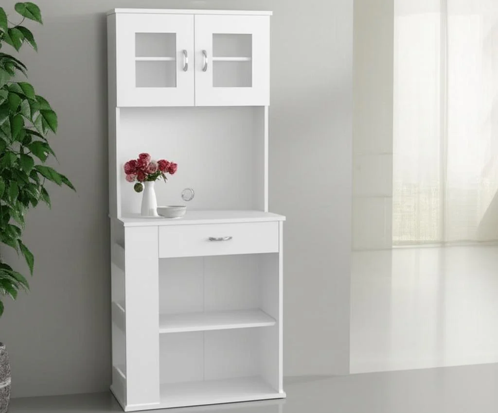 FUNKOL Ready to Assemble Pantry Cabinet with Shelves and Drawer, White - Image 3