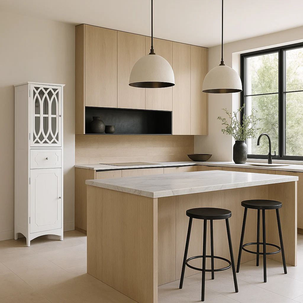 FUNKOL White Floor Base Kitchen Cabinet with 2 Doors and 1 Drawer - Image 2