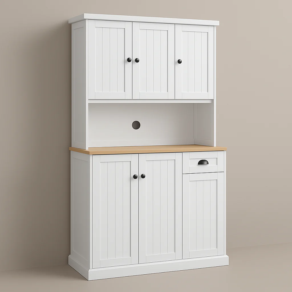 FUNKOL White Kitchen Cabinet with Microwave Countertop, 6 Doors and 1 Drawer