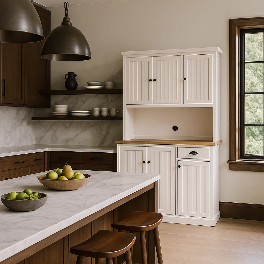 FUNKOL White Kitchen Cabinet with Microwave Countertop, 6 Doors and 1 Drawer - Image 2