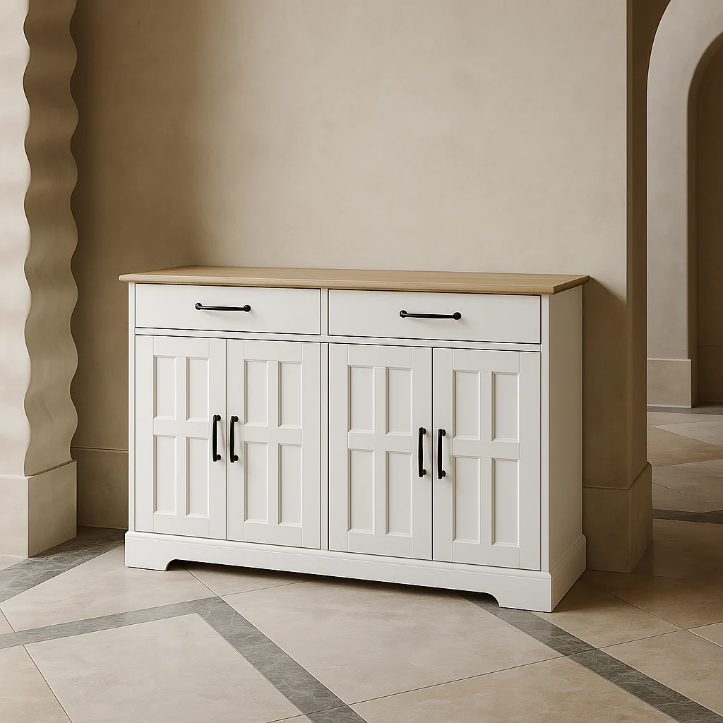 FUNKOL White MDF Kitchen Cabinet with 2 Drawers and 4 Doors - Image 3