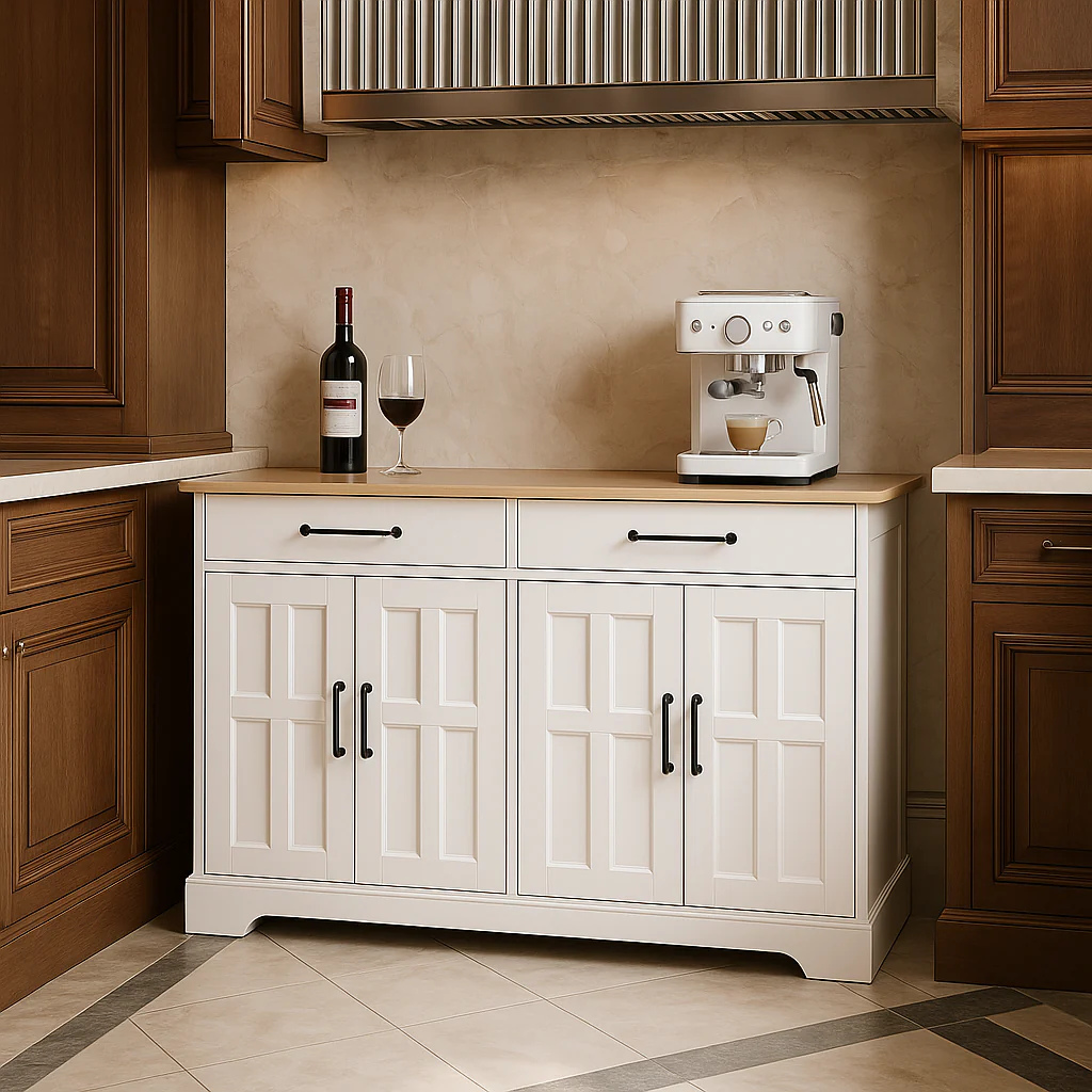 FUNKOL White MDF Kitchen Cabinet with 2 Drawers and 4 Doors - Image 4
