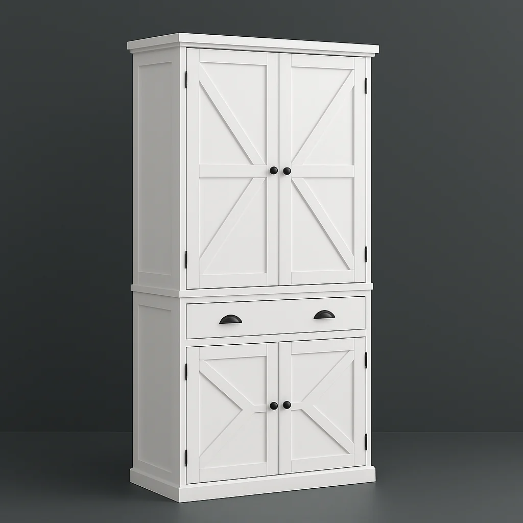FUNKOL White MDF Kitchen Cabinet with Adjustable Shelves and Drawer