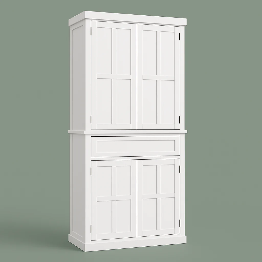 FUNKOL White MDF Kitchen Cabinet with Adjustable Shelves and Drawer