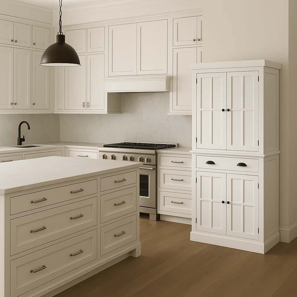 FUNKOL White MDF Kitchen Cabinet with Adjustable Shelves and Drawer - Image 2