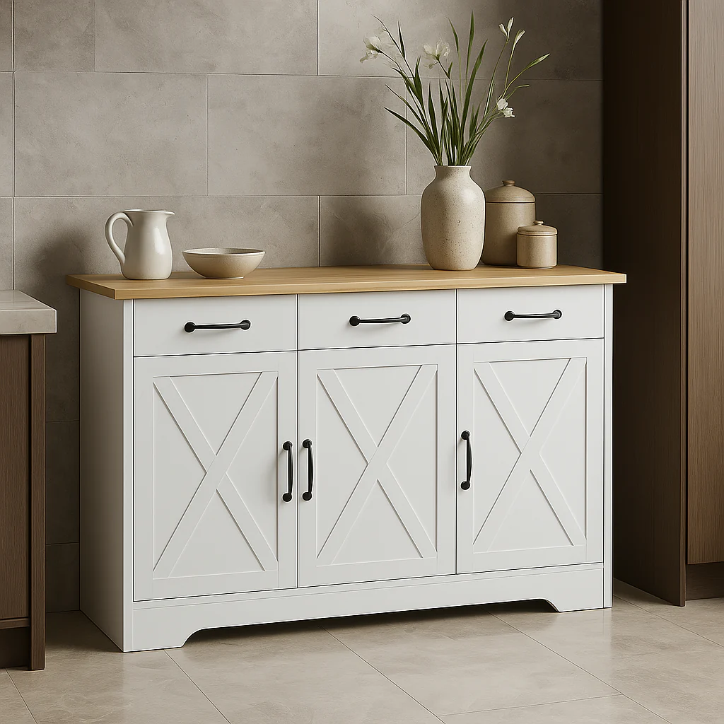 FUNKOL White MDF Kitchen Cabinet with Drawers and Doors - Image 2