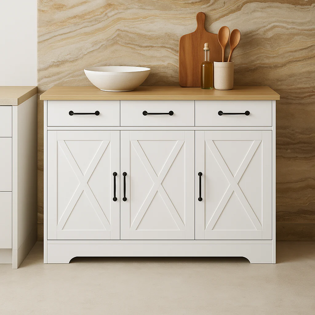 FUNKOL White MDF Kitchen Cabinet with Drawers and Doors - Image 3
