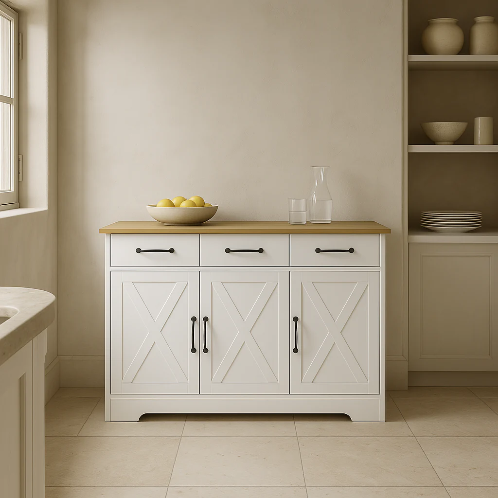 FUNKOL White MDF Kitchen Cabinet with Drawers and Doors - Image 4