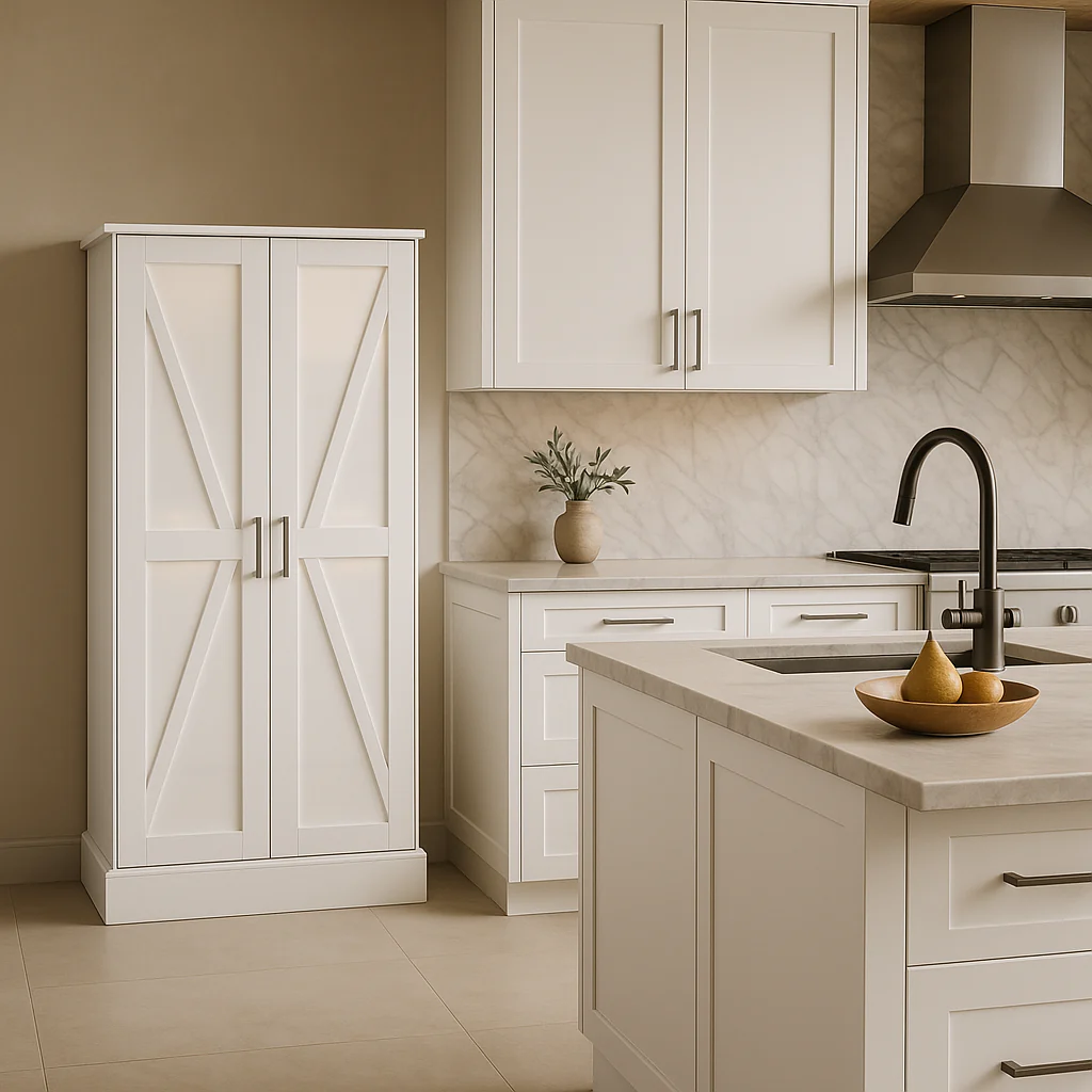 FUNKOL White MDF Kitchen Cabinet with LED, 24 in. W x 16 in. D x 50 in. H - Image 3