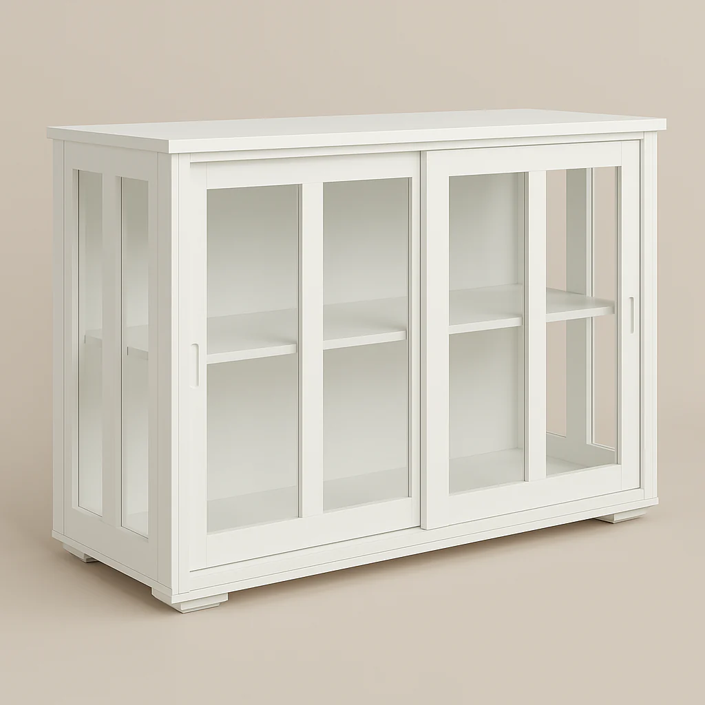 FUNKOL White MDF Sideboard with Glass Doors - Ready to Assemble