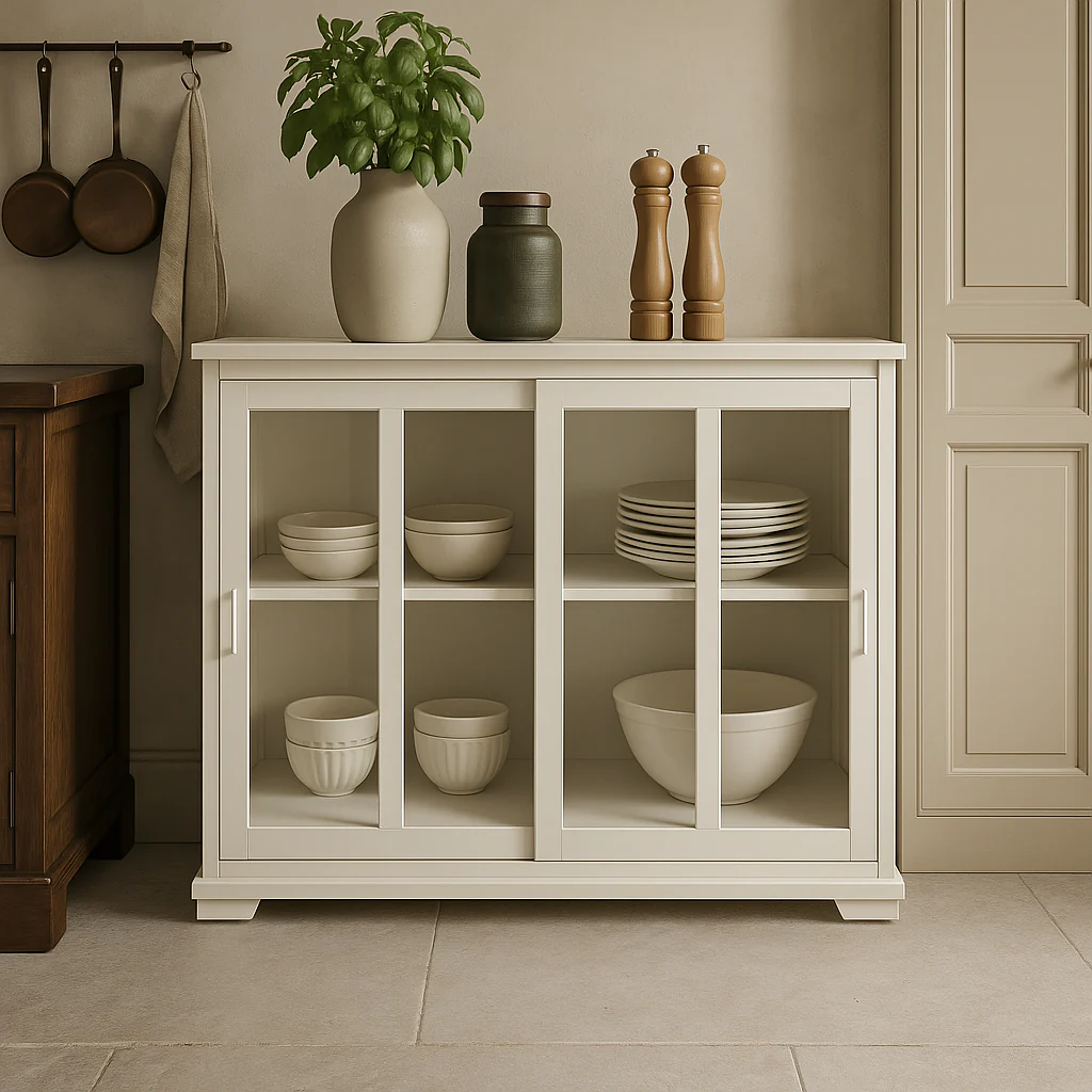 FUNKOL White MDF Sideboard with Glass Doors - Ready to Assemble - Image 3