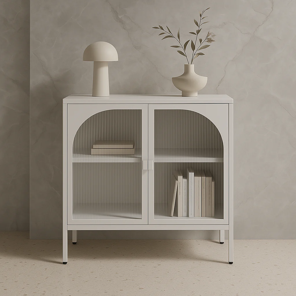 FUNKOL White Metal Storage Cabinet with Glass Doors and Adjustable Shelves - Image 4