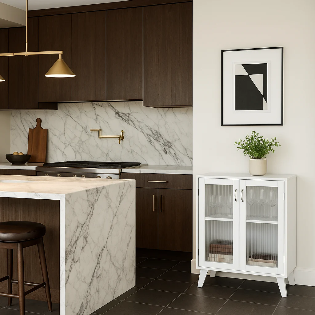 FUNKOL White Particleboard Kitchen Cabinet with Glass Doors and Adjustable Shelves - Image 3