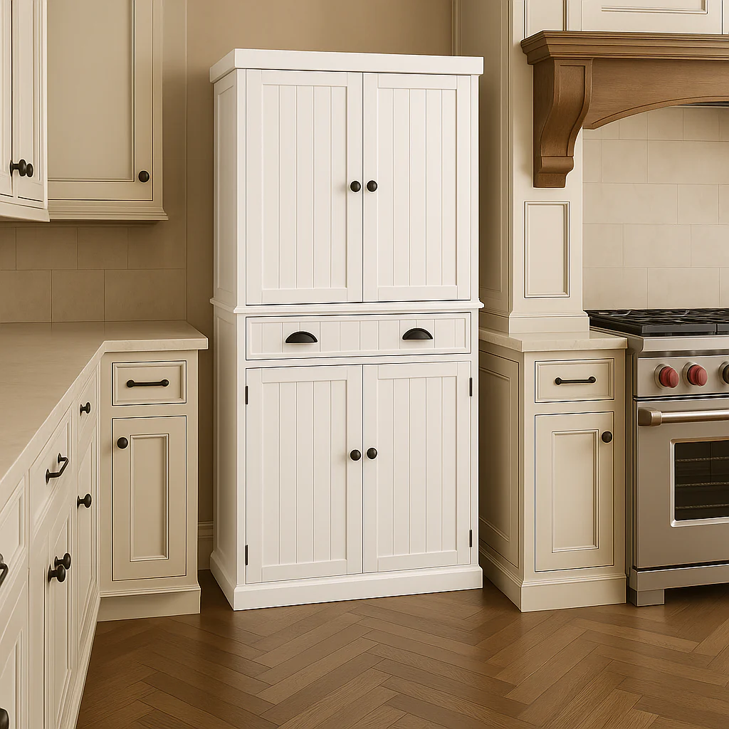 FUNKOL White Vertical Striped MDF Kitchen Cabinet with Adjustable Shelves - Image 3