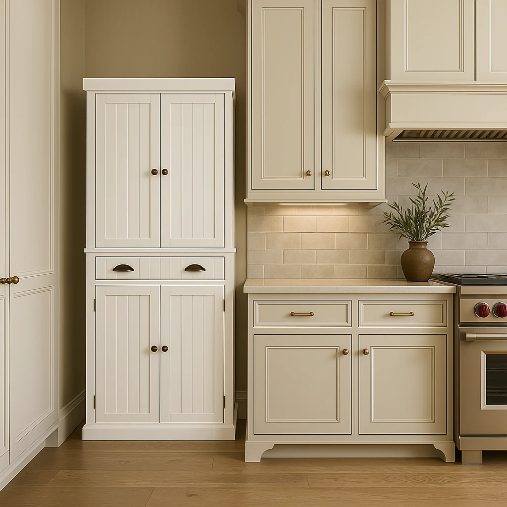 FUNKOL White Vertical Striped MDF Kitchen Cabinet with Adjustable Shelves - Image 4