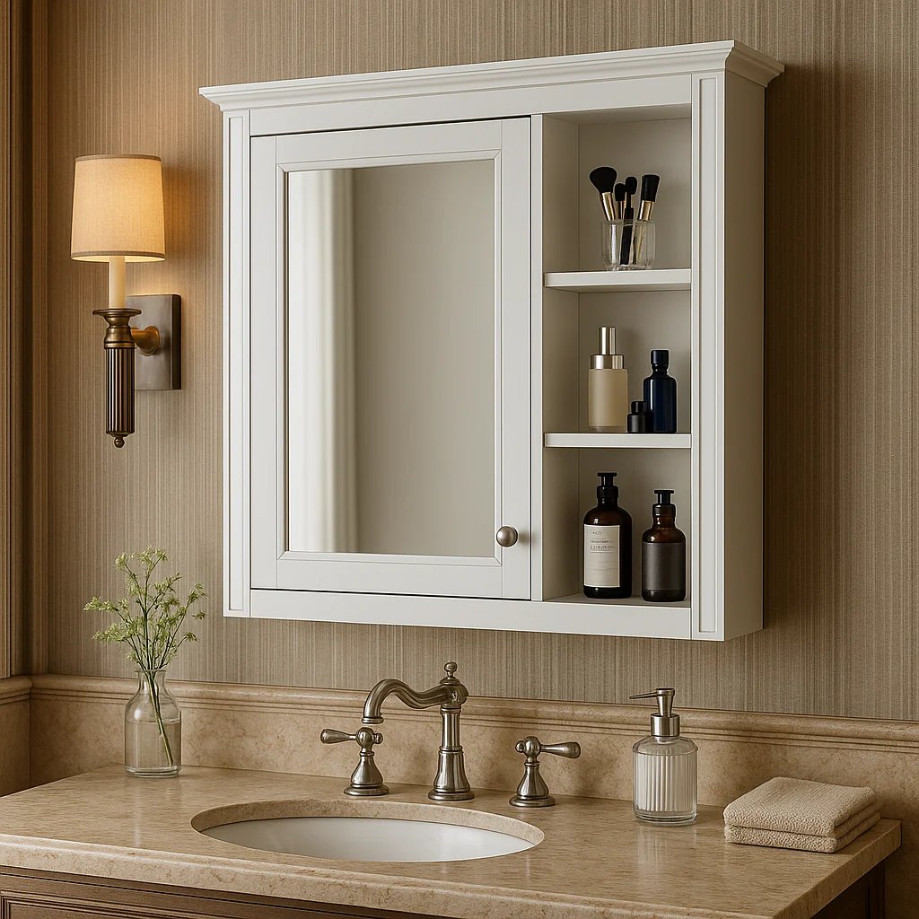 FUNKOL White Wall Mounted Bathroom Storage Cabinet with Mirror and Shelves - Image 3