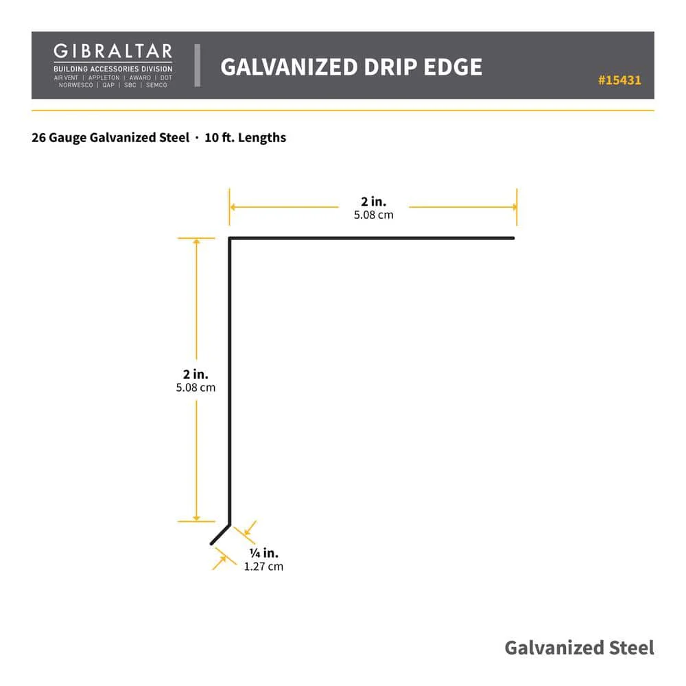 Galvanized Nosing Drip (Drip Edge Flashing) 26-Gauge 2 in. x 2 in. Mill Finish - Image 3