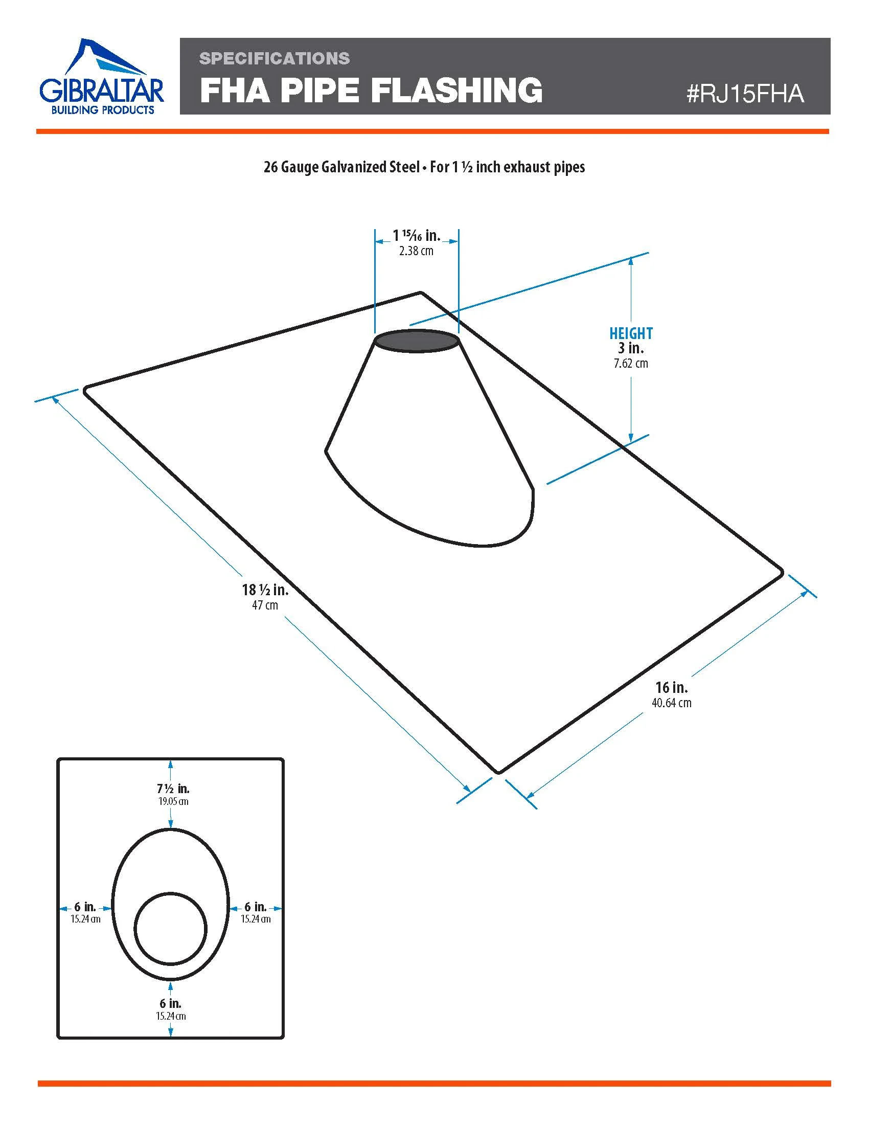Galvanized Plumber’s Roof Pipe Flashing, 1-1/2 in (Mill Finish) - Image 6