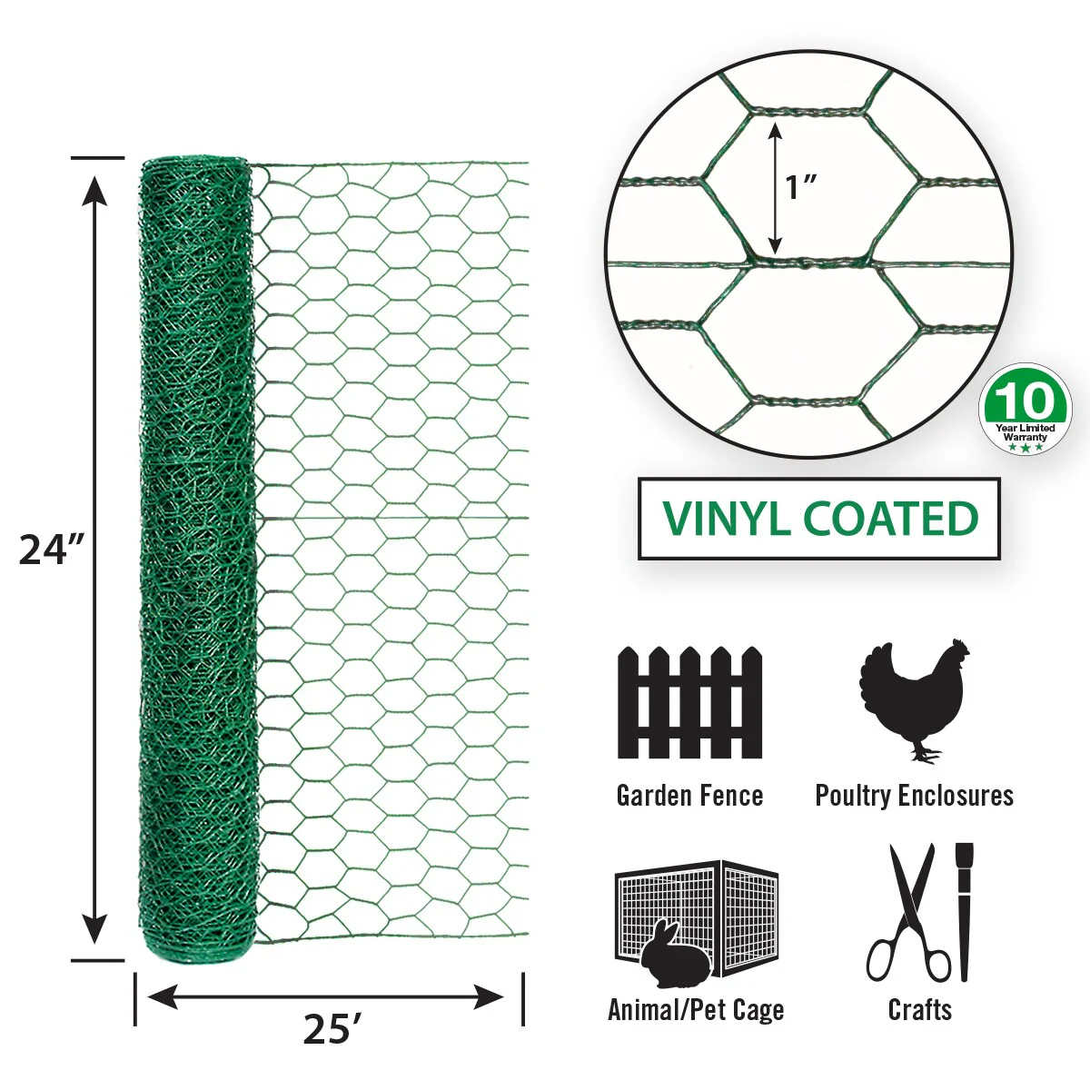 Garden Craft 25-Ft Green PVC Coated Steel Chicken Wire Fencing, 1-In Mesh - Image 3