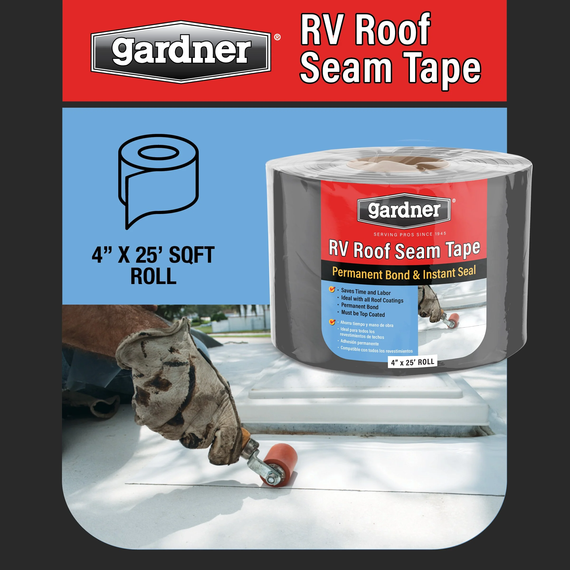 Gardner RV Roof Seam Tape, 4 in x 25 ft Roll - Image 3
