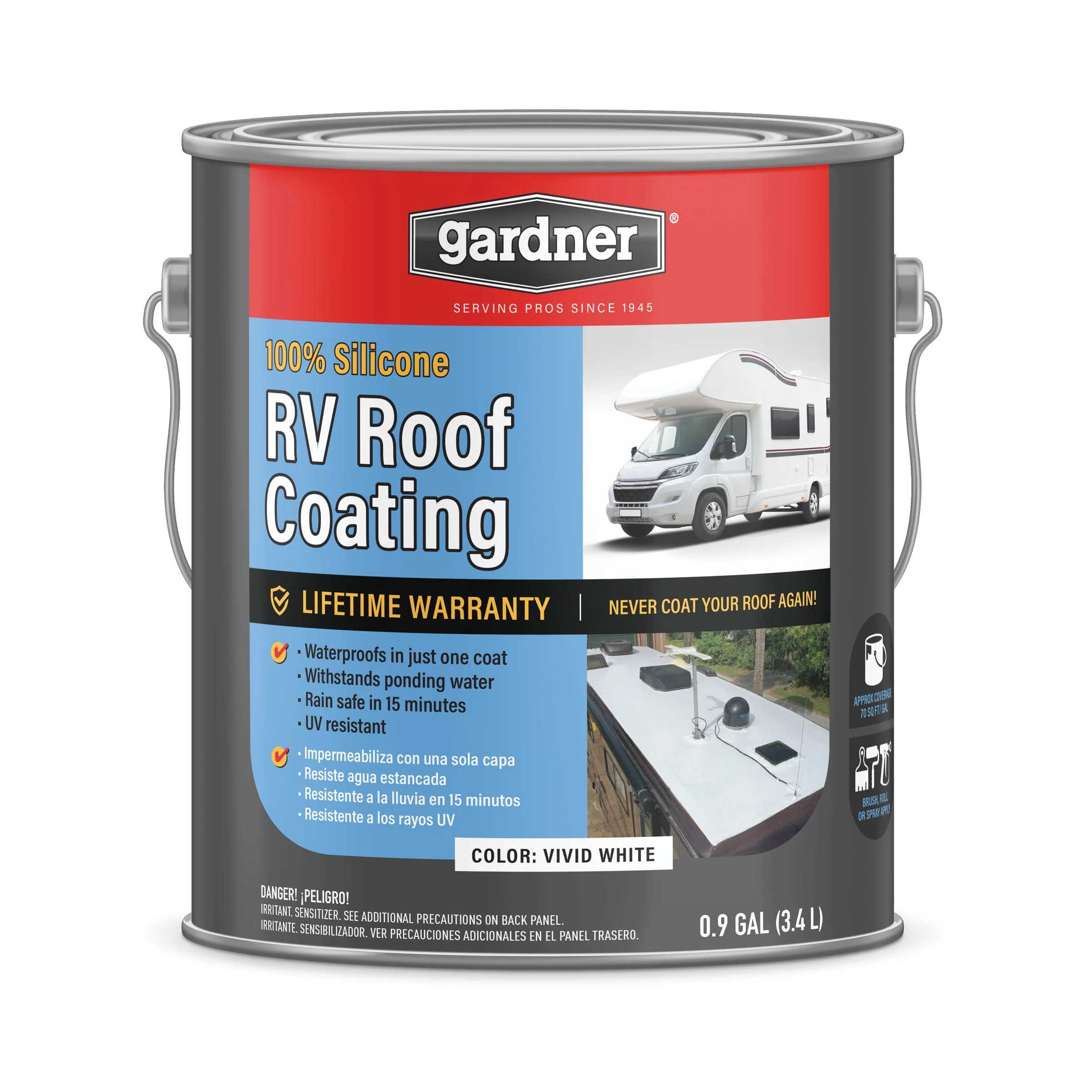 Gardner RV White Roof Coating, 1-Gallon Vivid White 100% Silicone Reflective Roof Coating – Lifetime Warranty