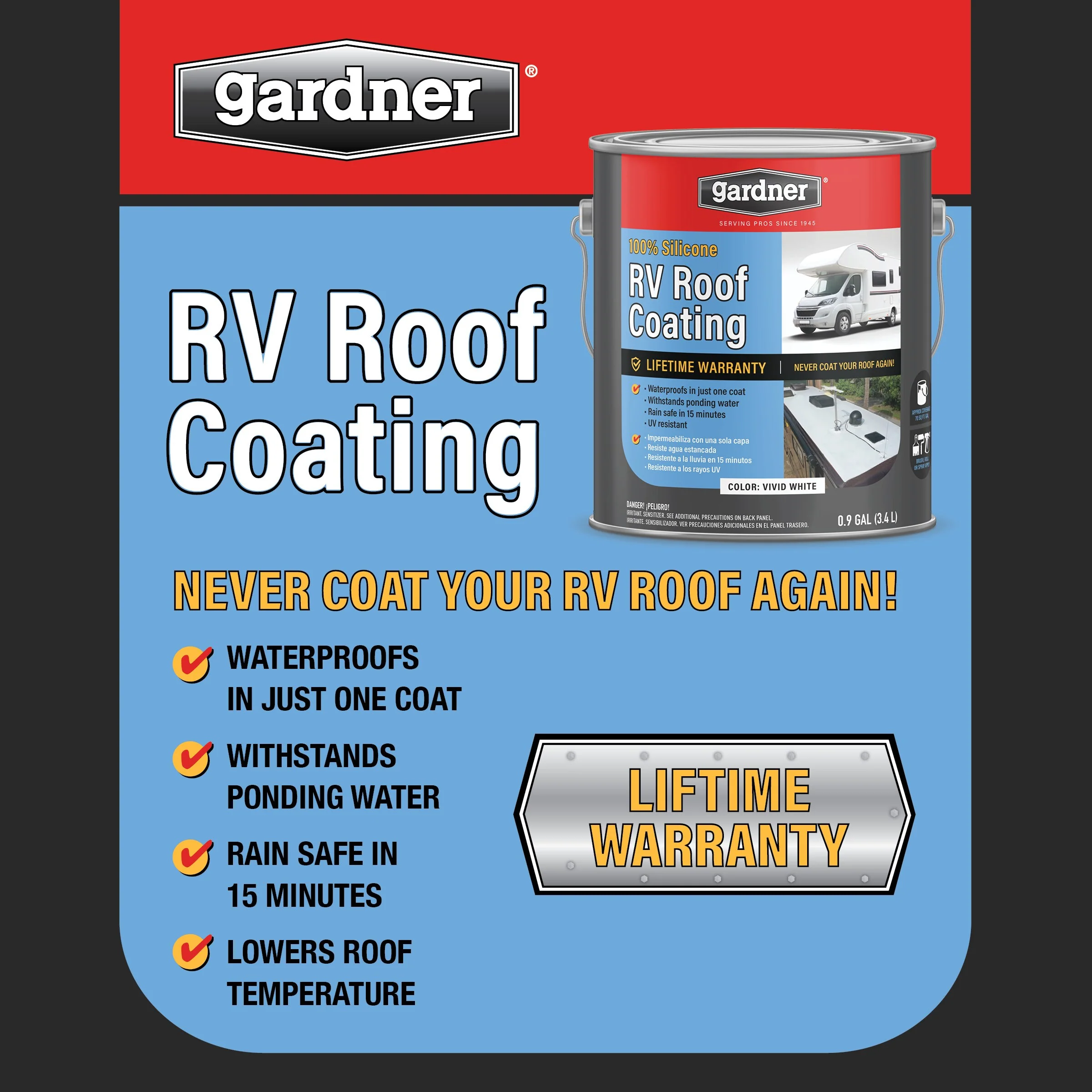 Gardner RV White Roof Coating, 1-Gallon Vivid White 100% Silicone Reflective Roof Coating – Lifetime Warranty - Image 2