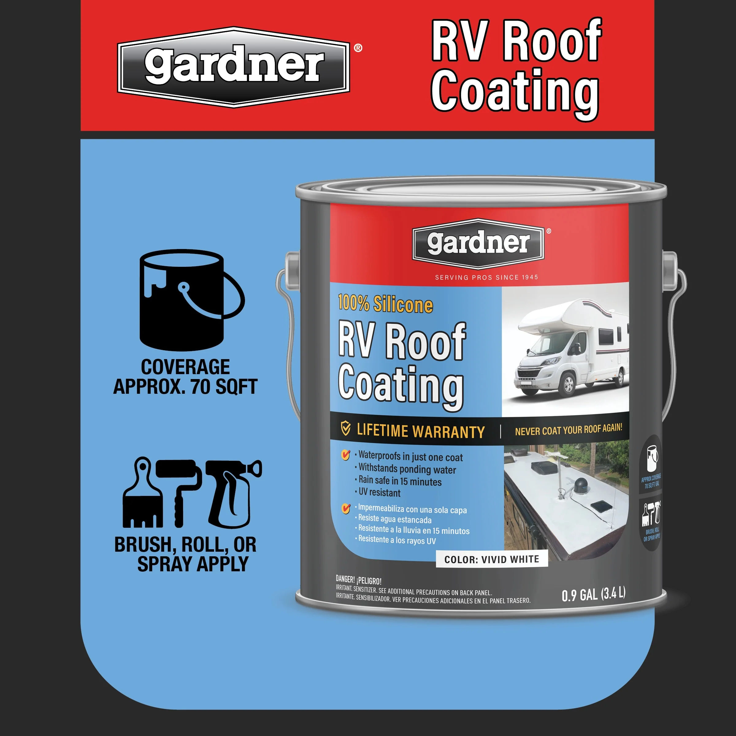 Gardner RV White Roof Coating, 1-Gallon Vivid White 100% Silicone Reflective Roof Coating – Lifetime Warranty - Image 4