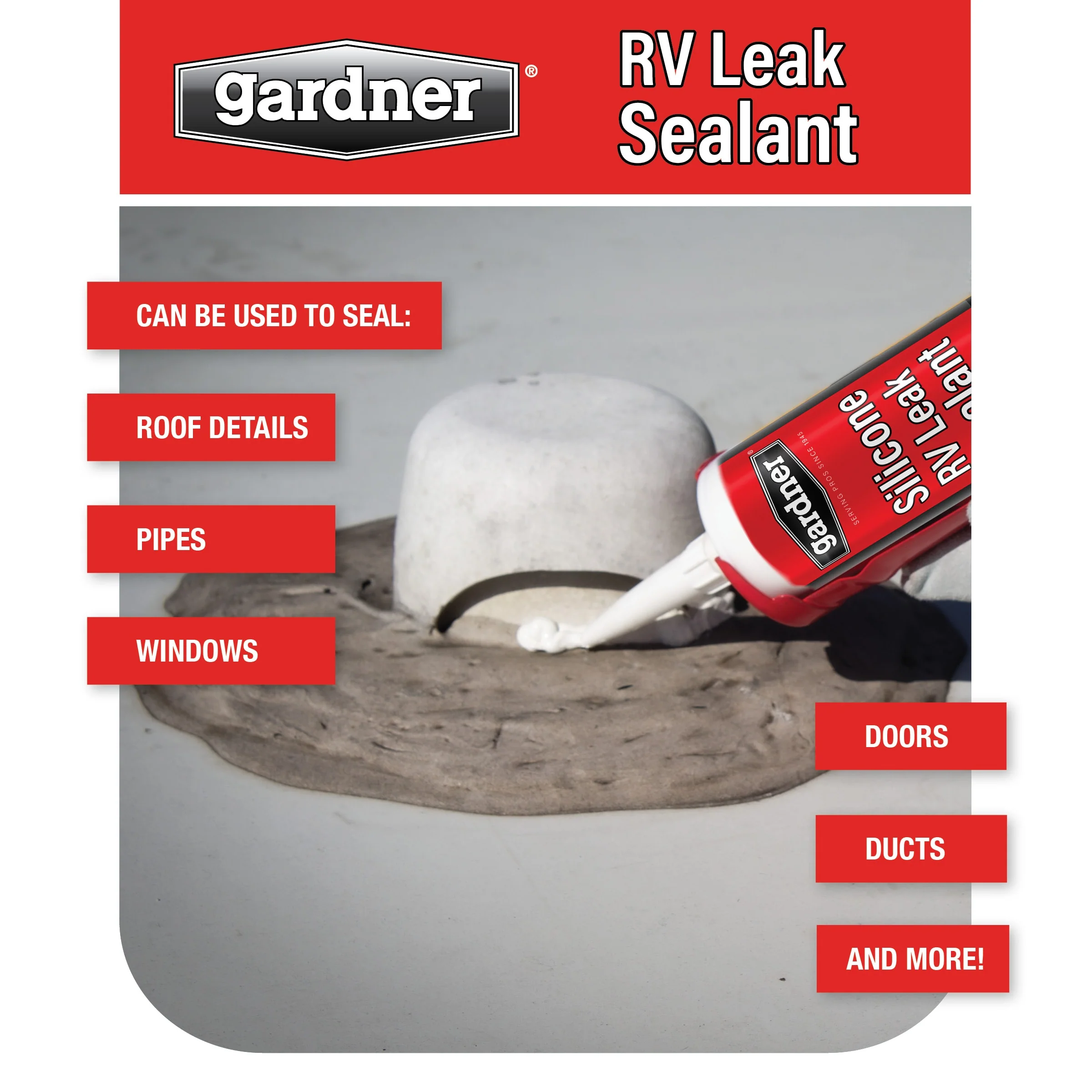 Gardner Silicone RV Leak Sealant, White, 10-oz – Waterproof Roof Sealant - Image 4