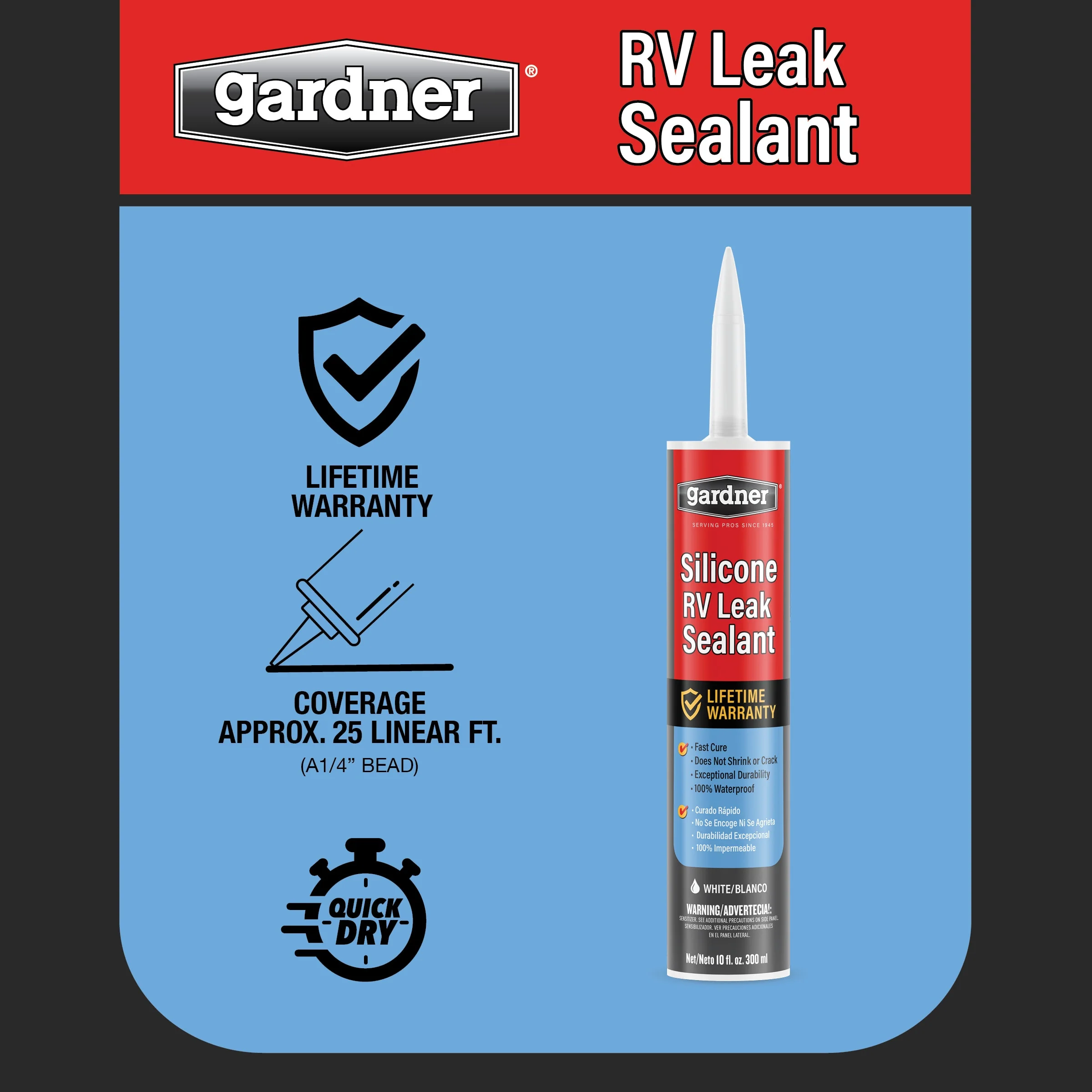 Gardner Silicone RV Leak Sealant, White, 10-oz – Waterproof Roof Sealant - Image 5