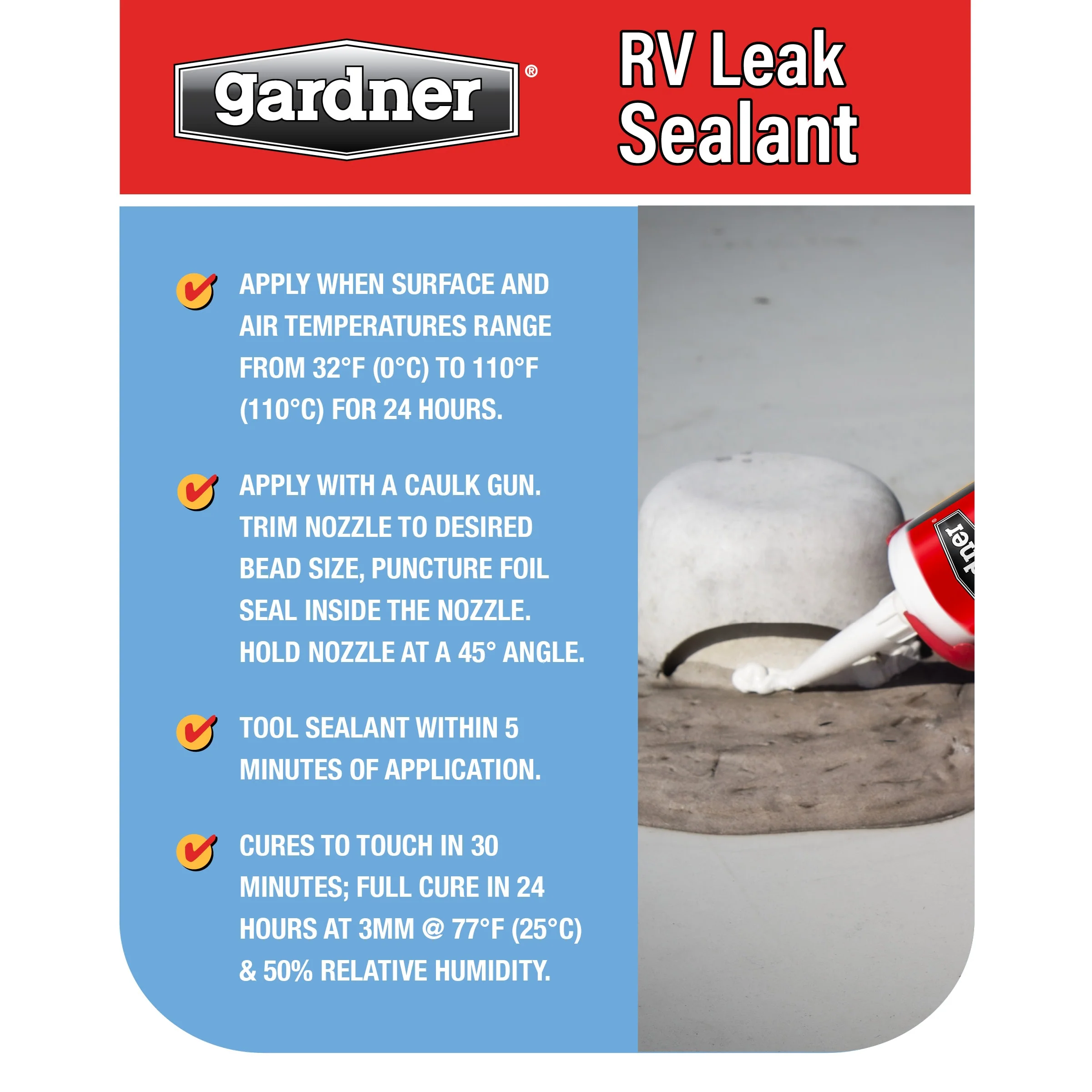 Gardner Silicone RV Leak Sealant, White, 10-oz – Waterproof Roof Sealant - Image 6
