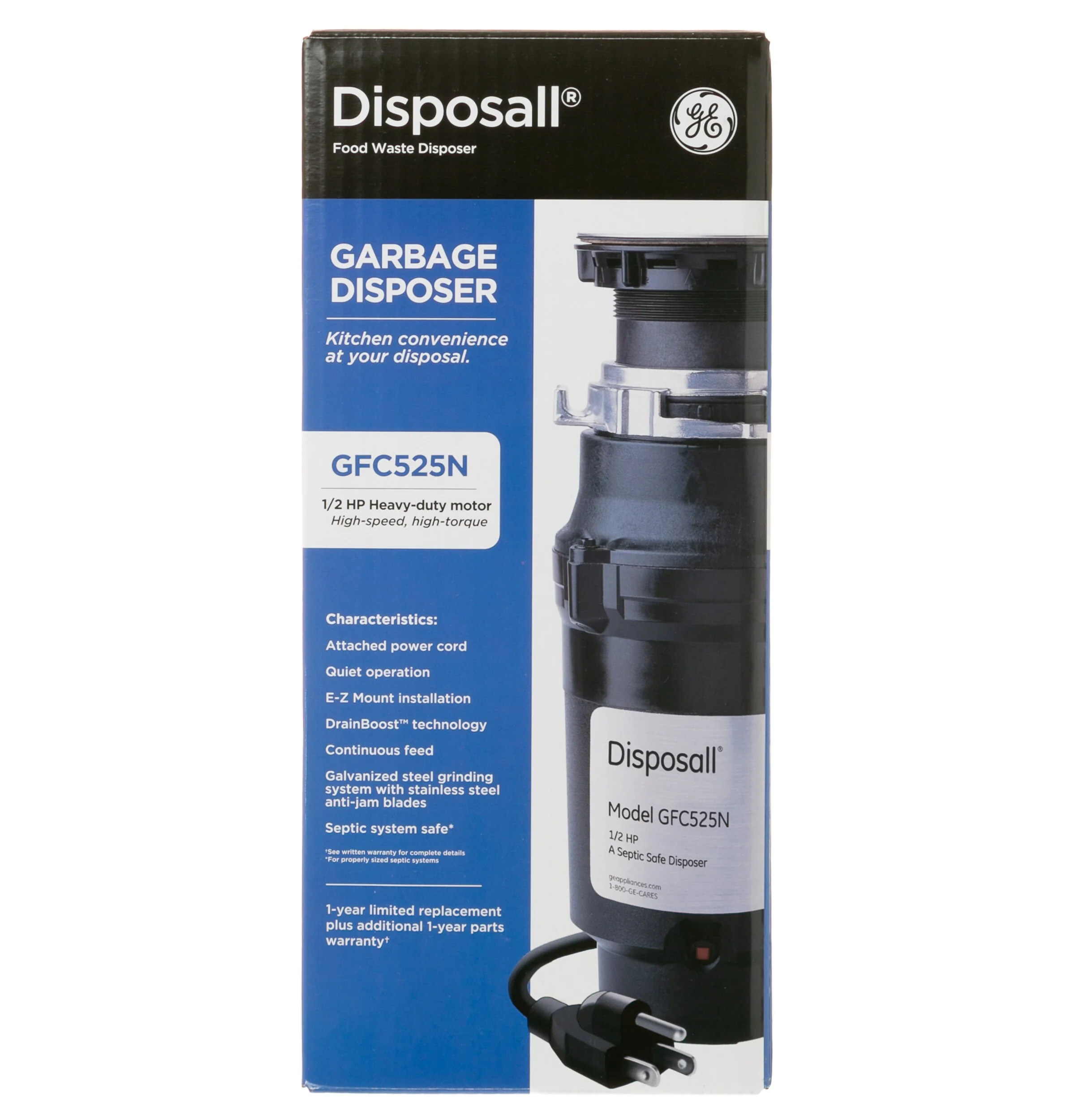 GE 1/2-HP Continuous Feed Garbage Disposal, Corded, Model GFC525N - Image 4