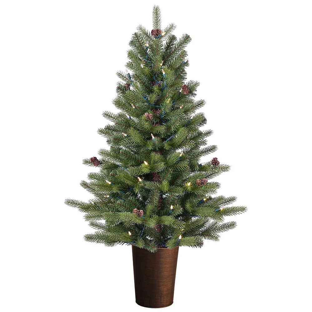 GE 3.5-ft Oakmont Spruce Pre-Lit Slim Artificial Christmas Tree with 50 Multi-Function Color-Changing LED Lights