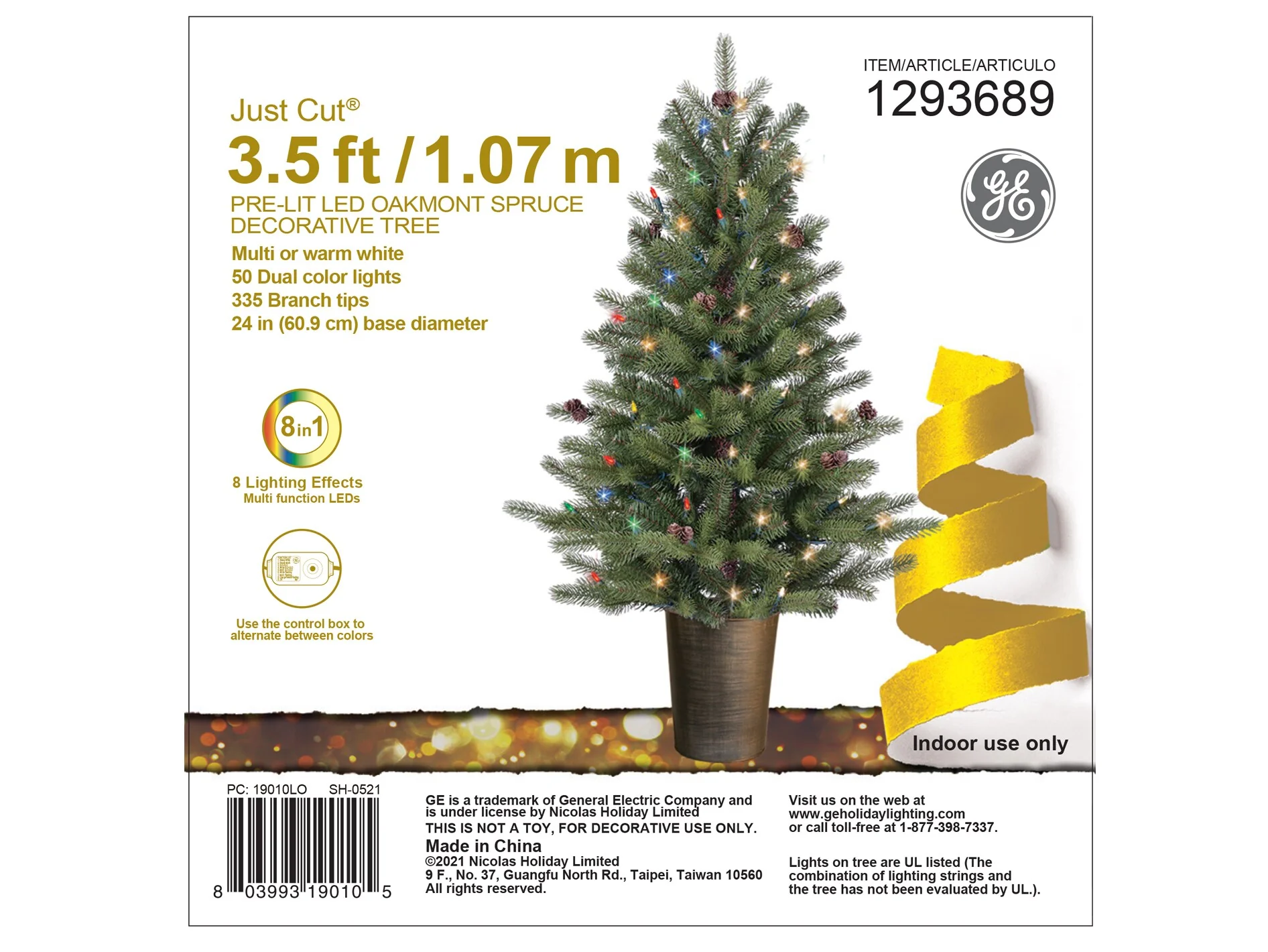 GE 3.5-ft Oakmont Spruce Pre-Lit Slim Artificial Christmas Tree with 50 Multi-Function Color-Changing LED Lights - Image 7
