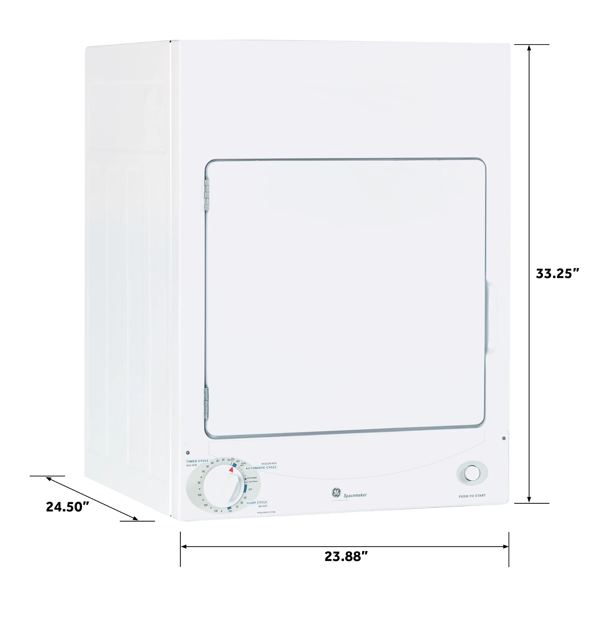 GE 3.6-cu ft Stackable Vented Electric Dryer, 120V, White (Model DSKS333ECWW) - Image 4