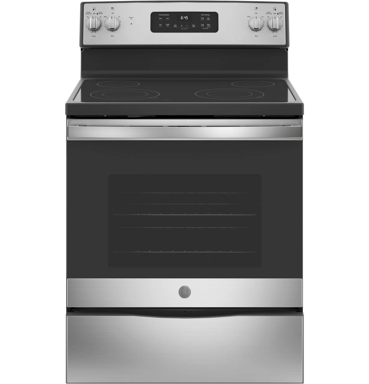 GE 30-in Smooth Surface 4 Elements 5.3-cu ft Self-Cleaning Freestanding Electric Range (Stainless Steel)