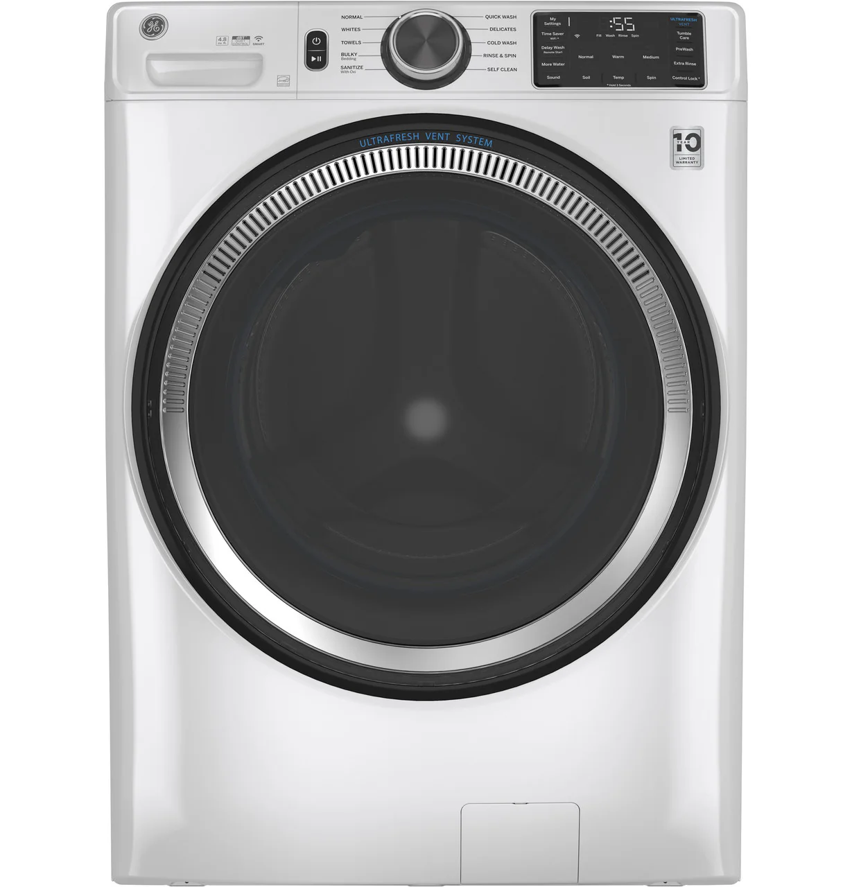GE 32 in. 4.8 cu. ft. White Front Load Washing Machine with UltraFresh Vent System with OdorBlock and Sanitize with Oxi