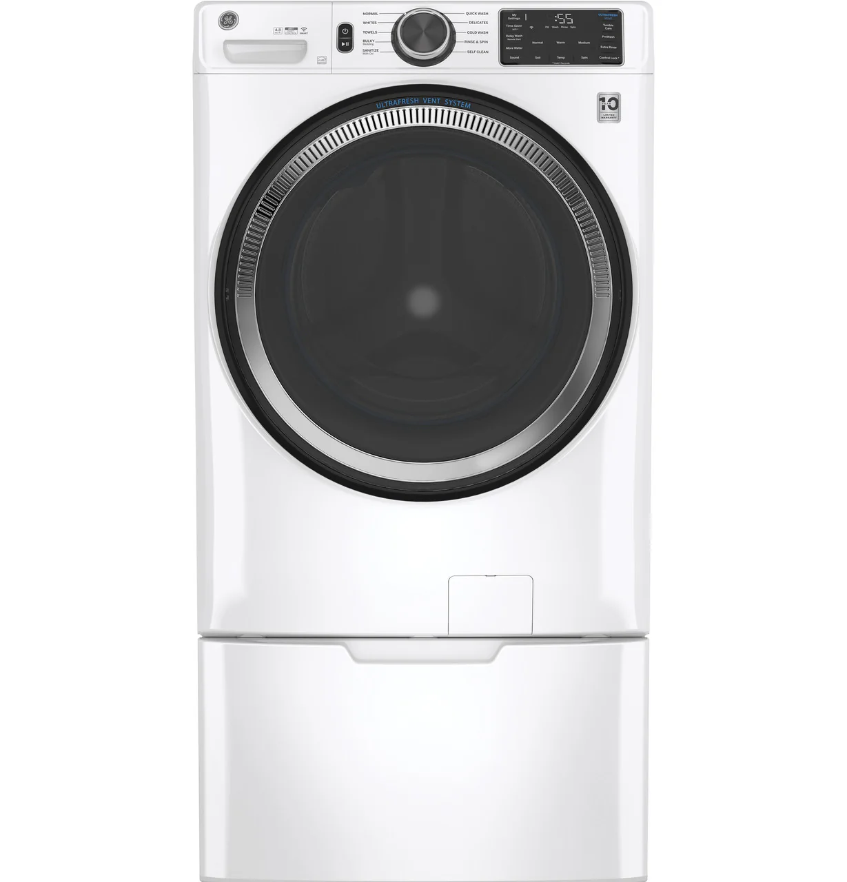 GE 32 in. 4.8 cu. ft. White Front Load Washing Machine with UltraFresh Vent System with OdorBlock and Sanitize with Oxi - Image 4