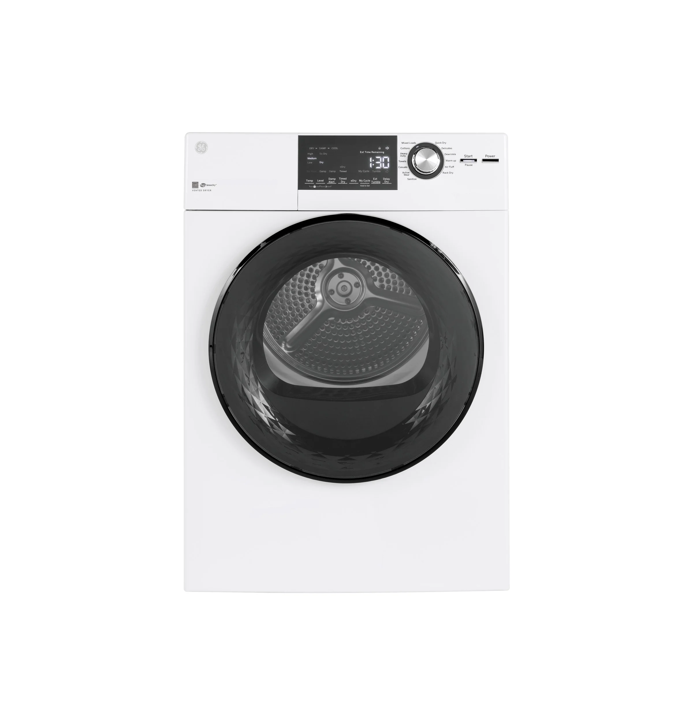 GE 4.3-cu ft Stackable Vented Electric Dryer, White