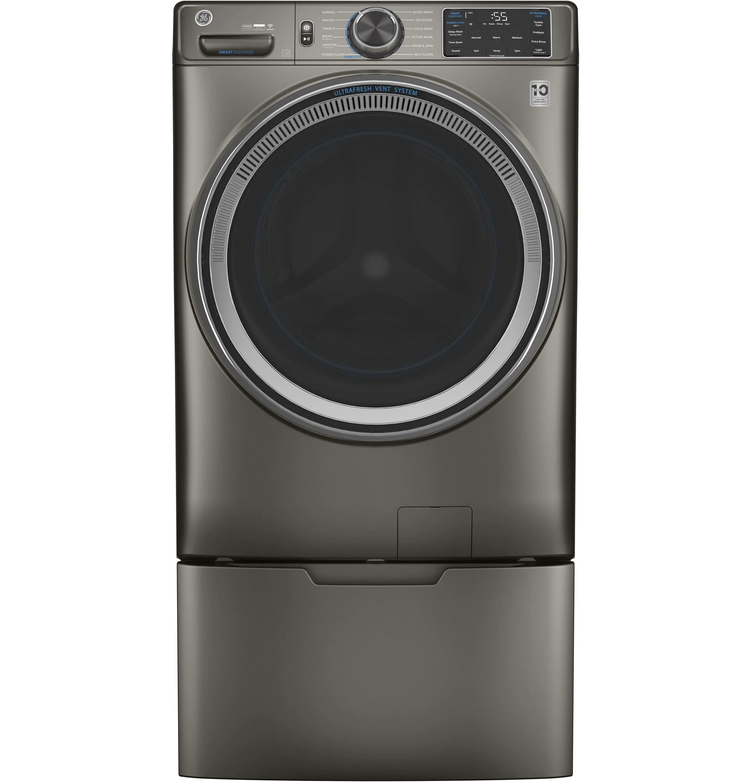 GE 4.8 cu. ft. Satin Nickel Front-Load Washer with UltraFresh Vent System with OdorBlock, Sanitize + Allergen - Image 2